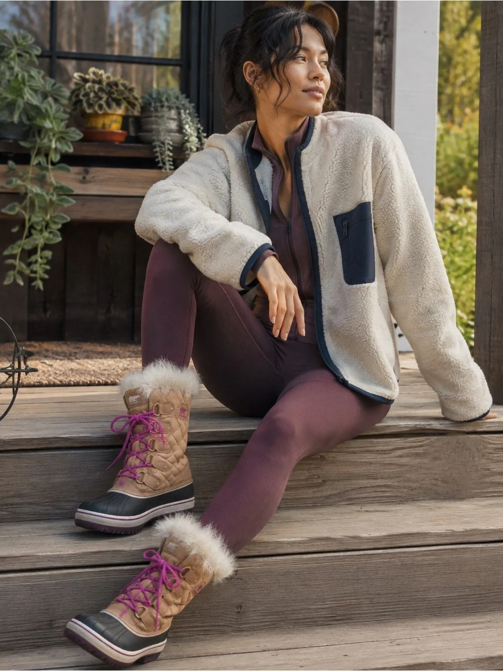 SOREL Tofino II Waterproof Faux Fur Snow Boots Taupe Pink Size 9.5